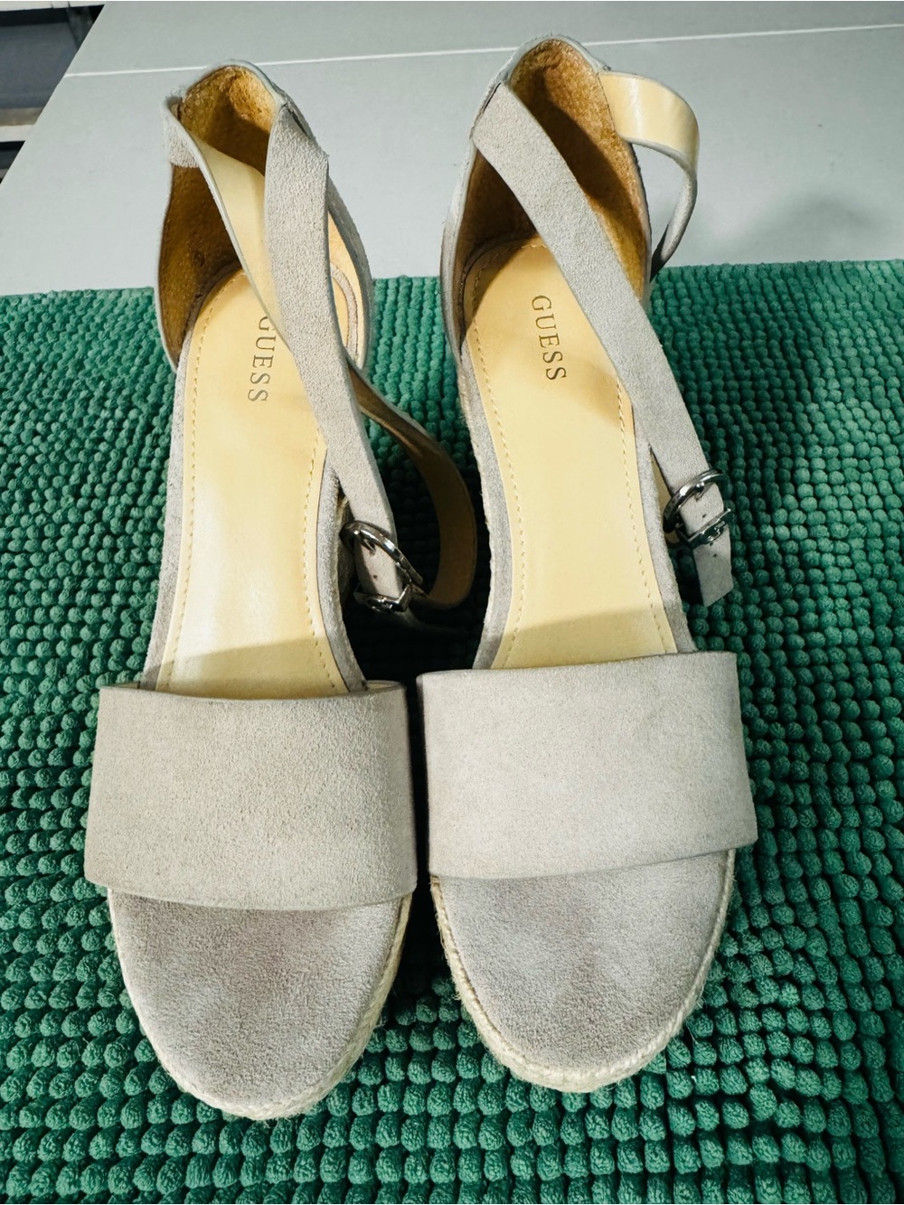 GUESS light gray Suede-Look Wedge Sandals